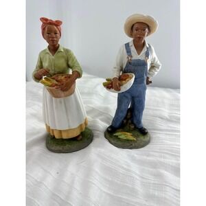 FIGURINES RARE 1472 HOMCO AFRICAN AMERICAN MAN & WOMAN PAIR VEGETABLE BASKETS